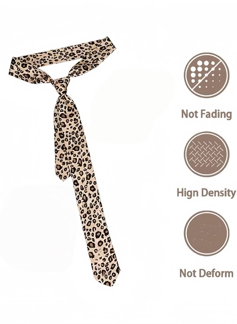 Leopard Print Ties for Men Fashion Mens Silk Ties Brown Leopard Necktie Thin Ties for Men Women Teens Animal Neck Tie for Cosplay Wedding Tie Party Decorations Cool Suit Clothing Accessories - Image 2